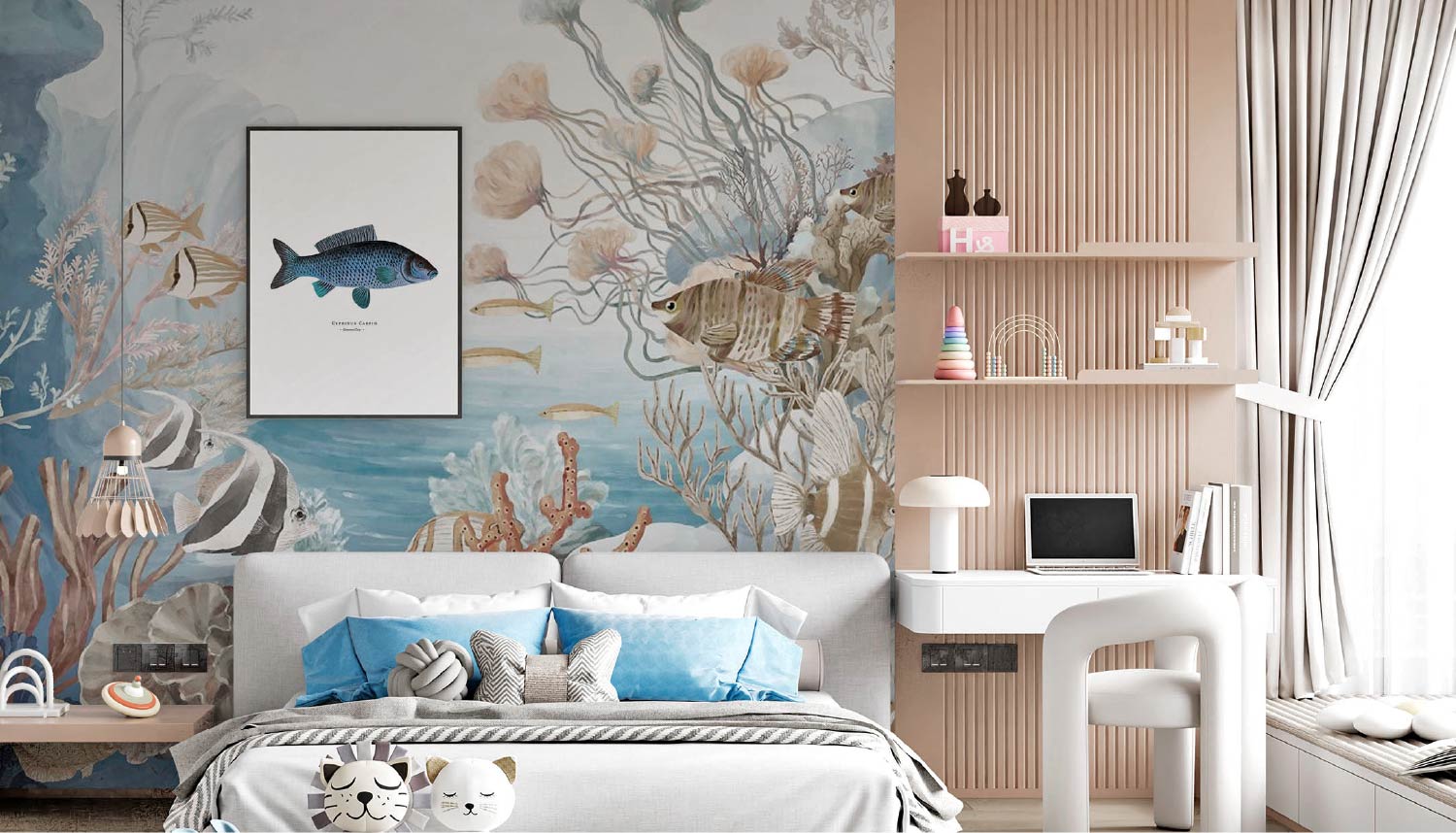 blue wall mural for living room